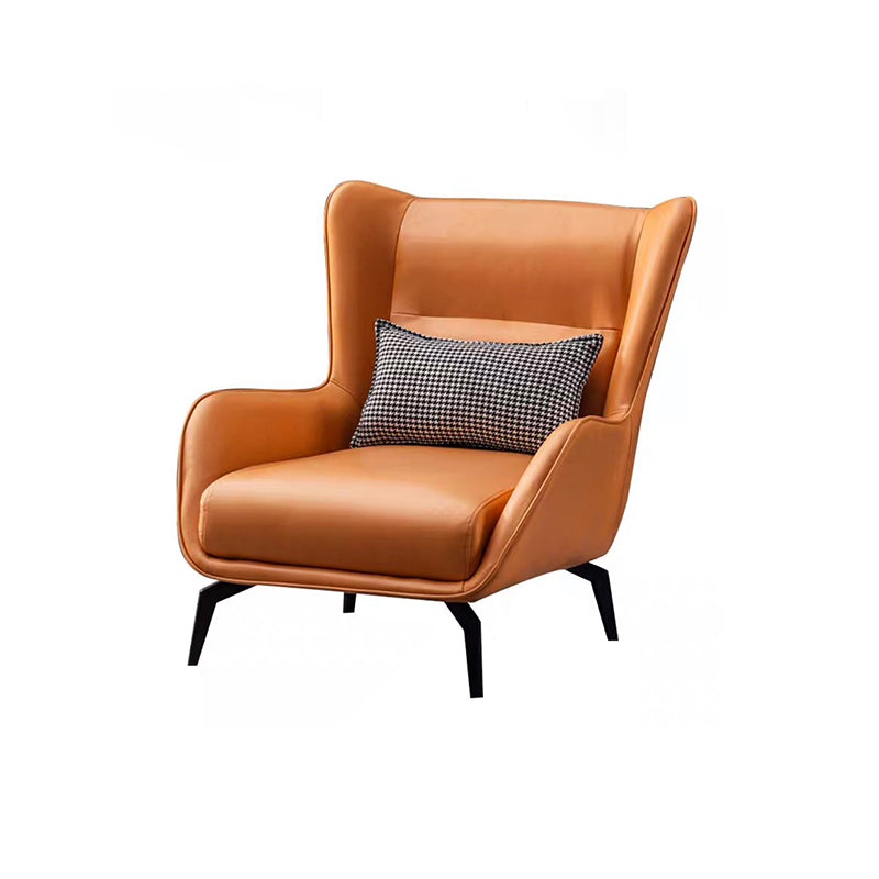 Glam Style with Handrail Leather HandrailMetal Foot Arm Chair with Fixed Backrest