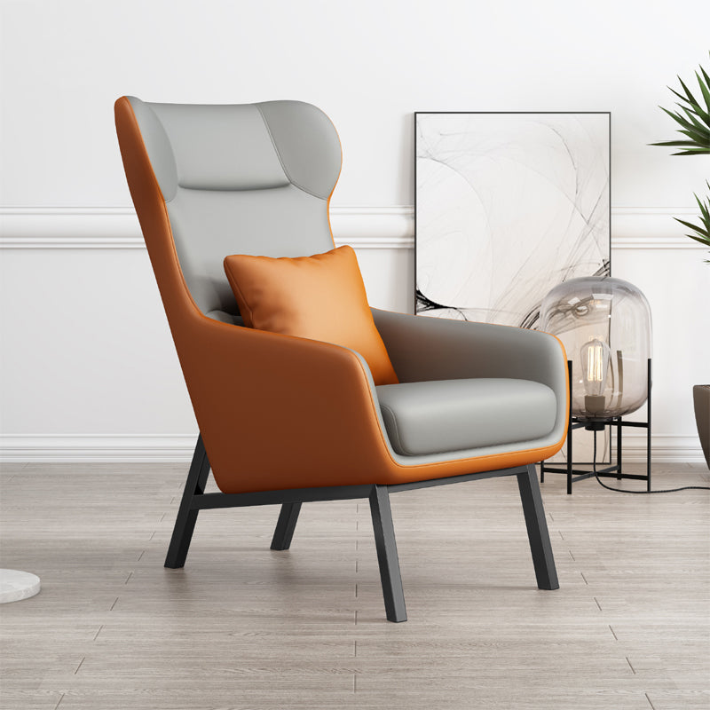 25.6"W Faux Leather Accent Chair Sloped Arms Pillow Back Wingback Chair