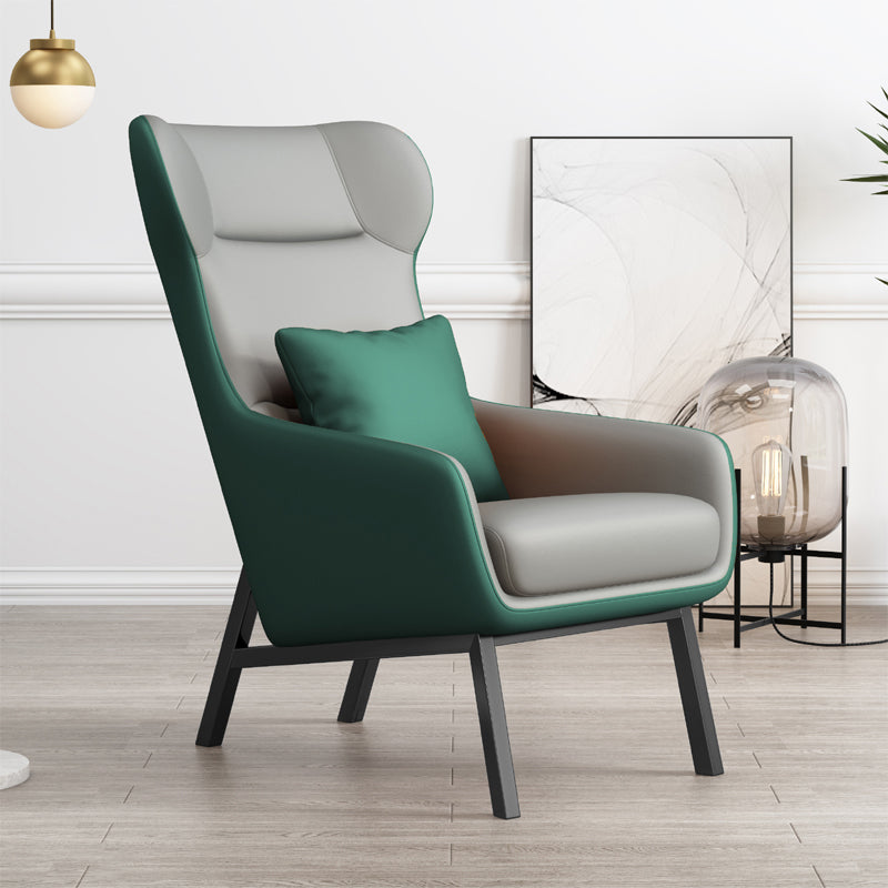 25.6"W Faux Leather Accent Chair Sloped Arms Pillow Back Wingback Chair