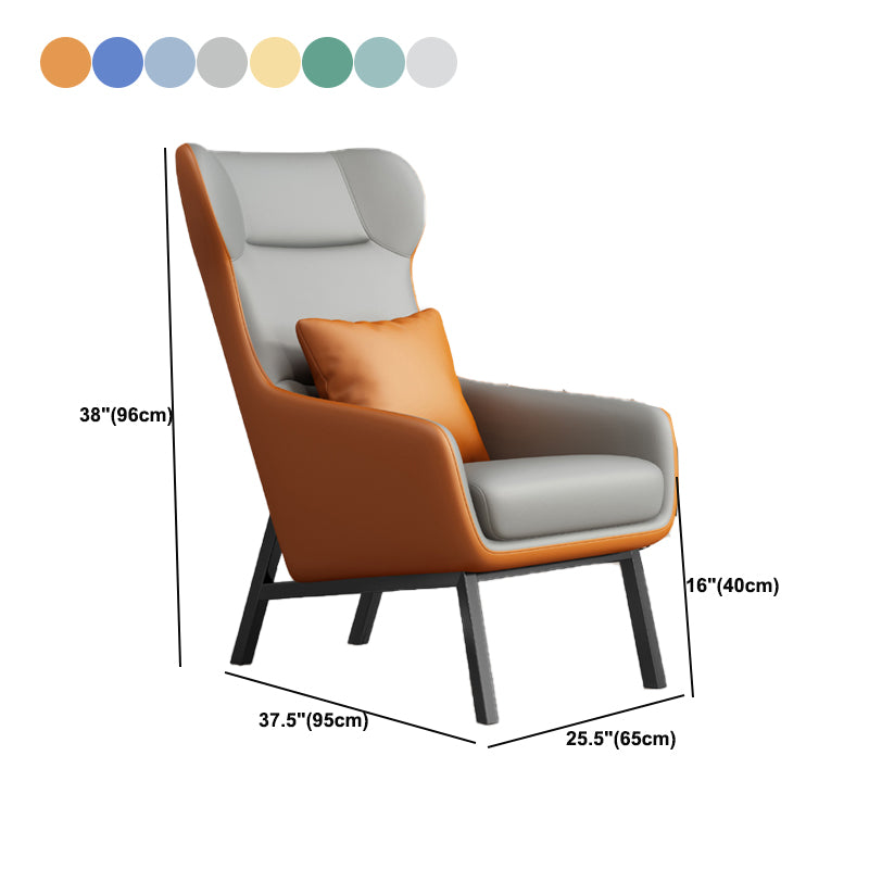 25.6"W Faux Leather Accent Chair Sloped Arms Pillow Back Wingback Chair