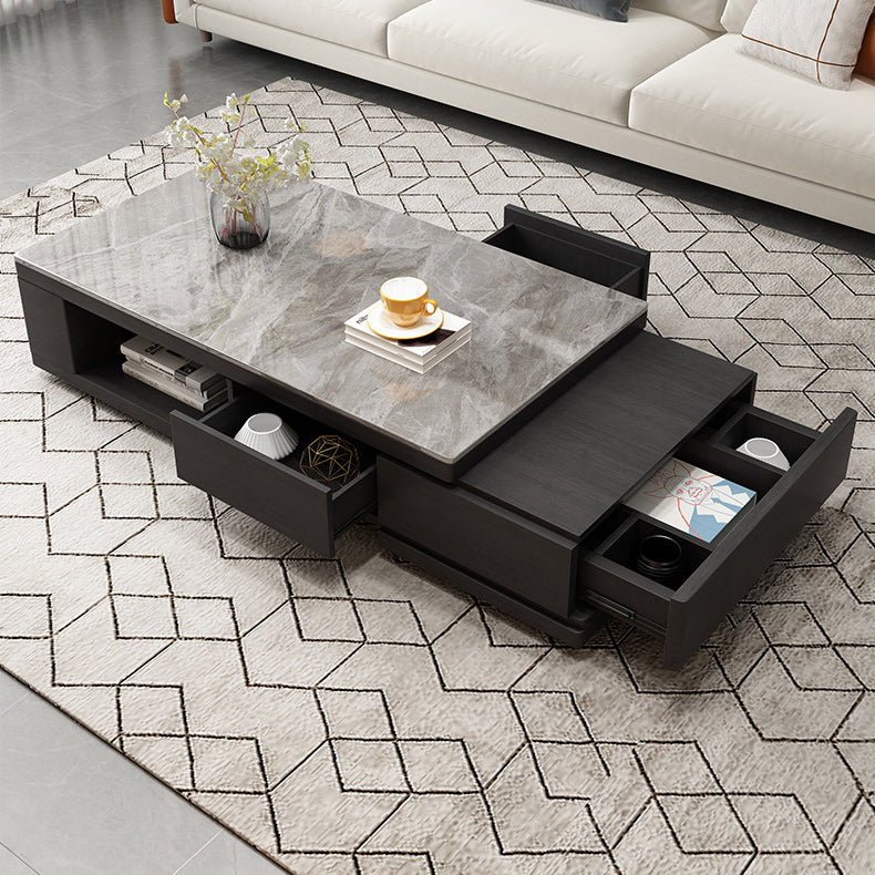 Pedestal Base Coffee Table with 3 Storage Drawers and Shelf in Grey