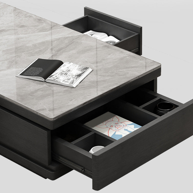 Pedestal Base Coffee Table with 3 Storage Drawers and Shelf in Grey