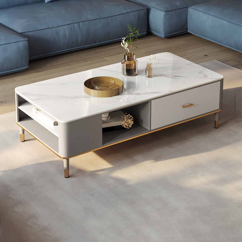 Glam 4 Legs Coffee Table Slate Rectangular Coffee Table Set for Home