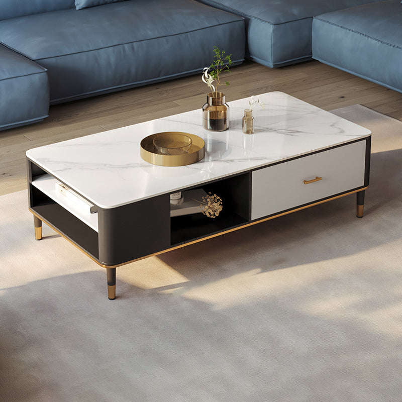 Glam 4 Legs Coffee Table Slate Rectangular Coffee Table Set for Home