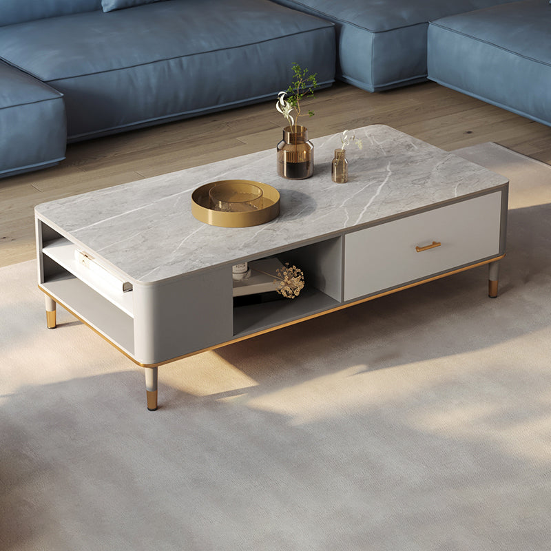 Glam 4 Legs Coffee Table Slate Rectangular Coffee Table Set for Home