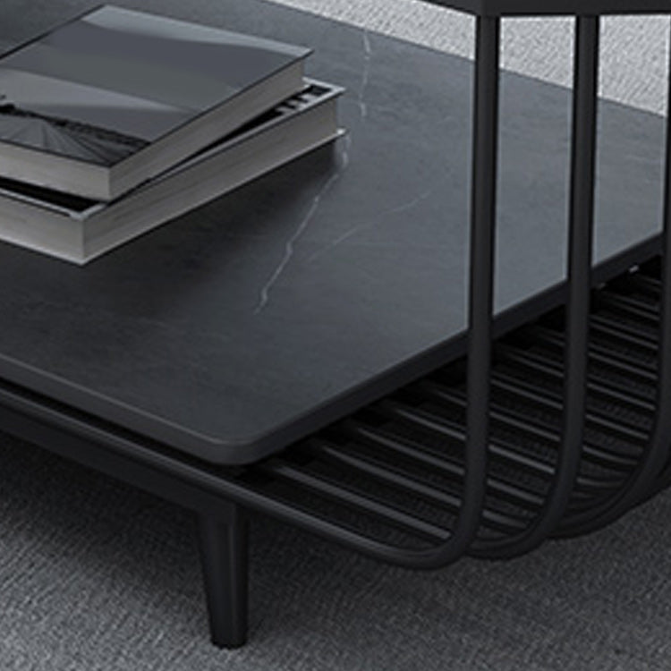 17.7" H Glam Rectangle Slate Coffee Table Iron 4 Legs Cocktail Table with Shelf