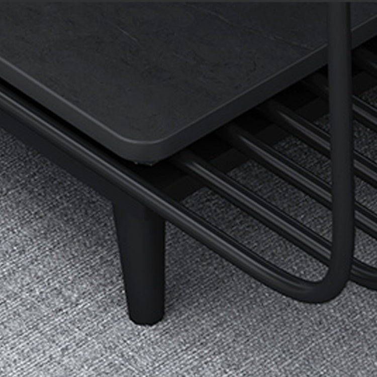 17.7" H Glam Rectangle Slate Coffee Table Iron 4 Legs Cocktail Table with Shelf