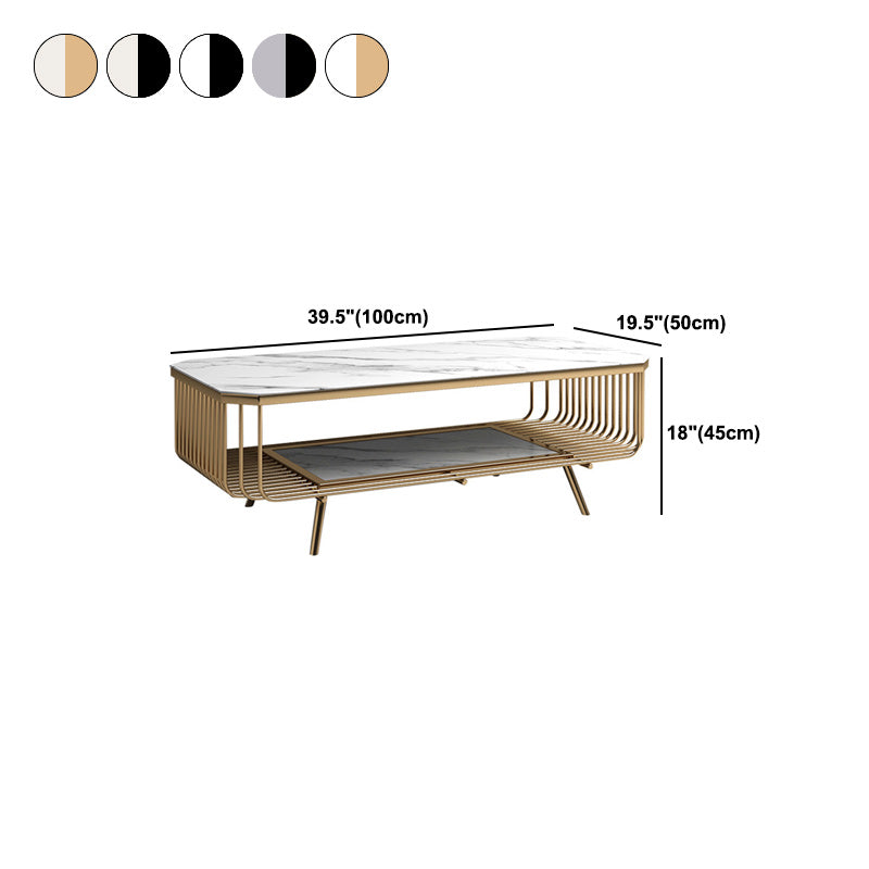 17.7" H Glam Rectangle Slate Coffee Table Iron 4 Legs Cocktail Table with Shelf