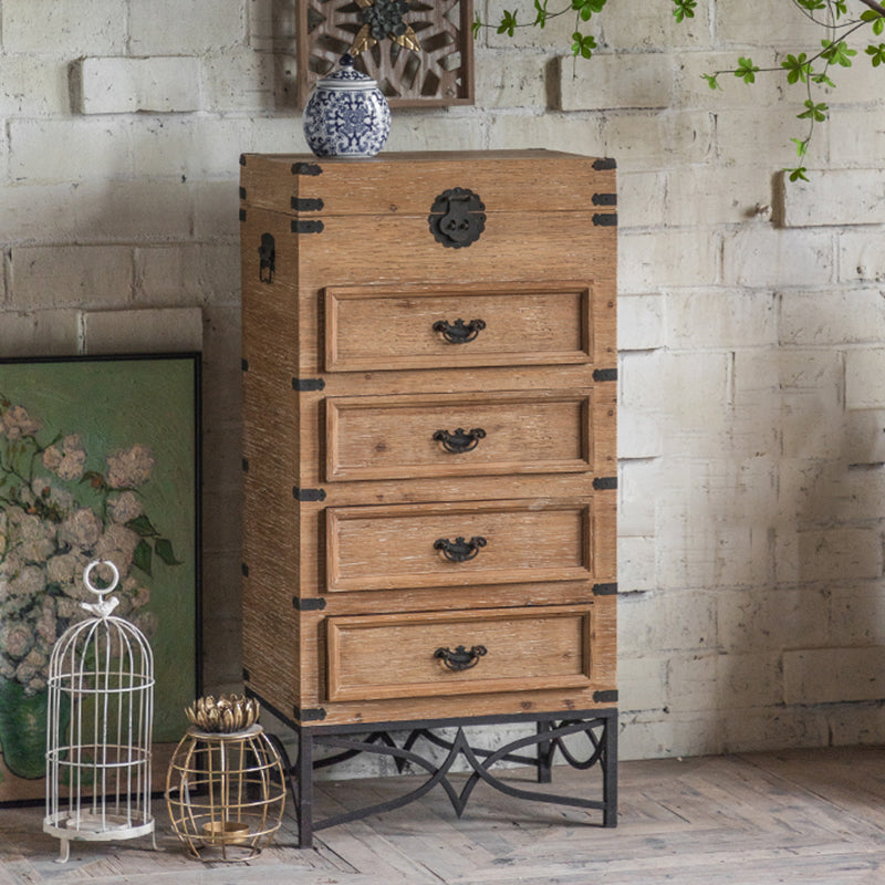 Mid-century Modern Wooden Rectangle Iron Legs Accent Cabinet with Drawer