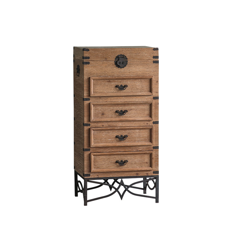 Mid-century Modern Wooden Rectangle Iron Legs Accent Cabinet with Drawer