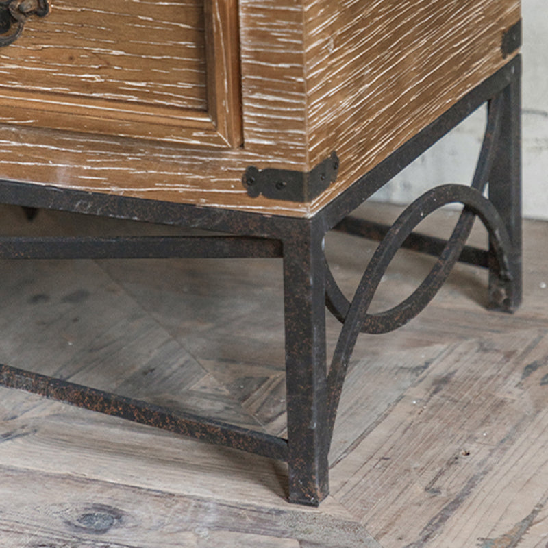 Mid-century Modern Wooden Rectangle Iron Legs Accent Cabinet with Drawer