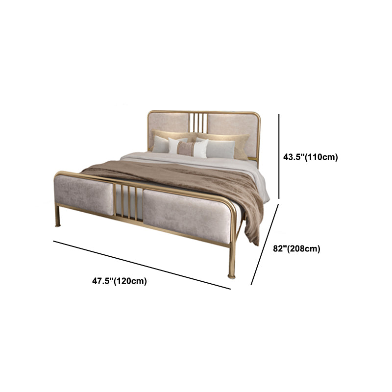 Iron Frame Bed with Panel Headboard and Iron Legs Solid Color Bed