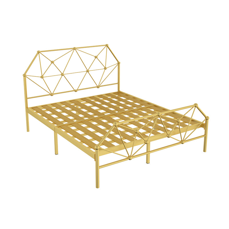 Modern Open-Frame Bed with Beveled Headboard and Iron Legs Bed