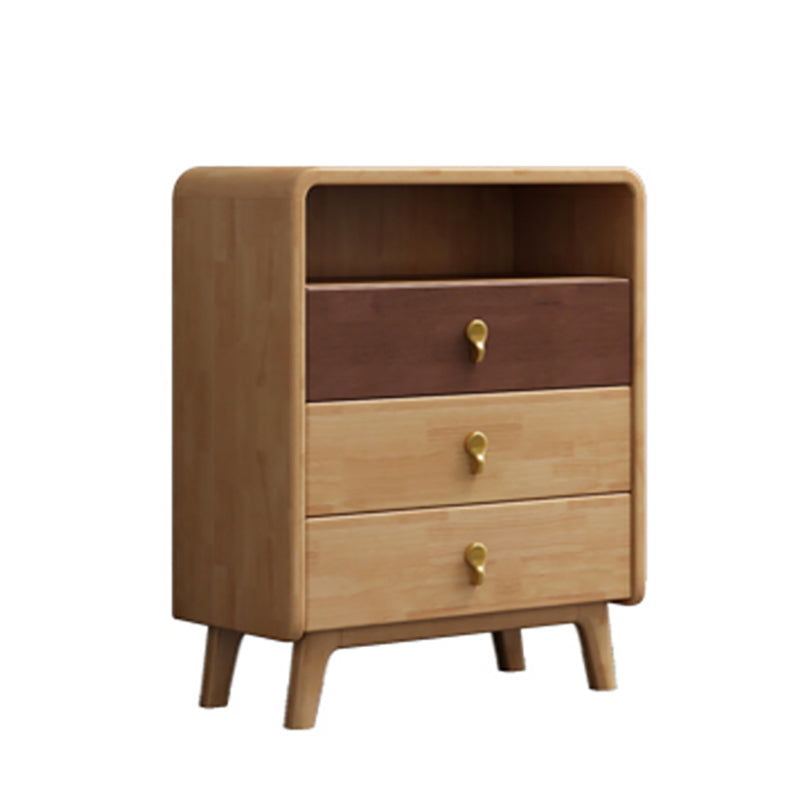 Modern Natural Buffet Table Rubber-wood Solid Wood Open Storage Buffet with Drawers