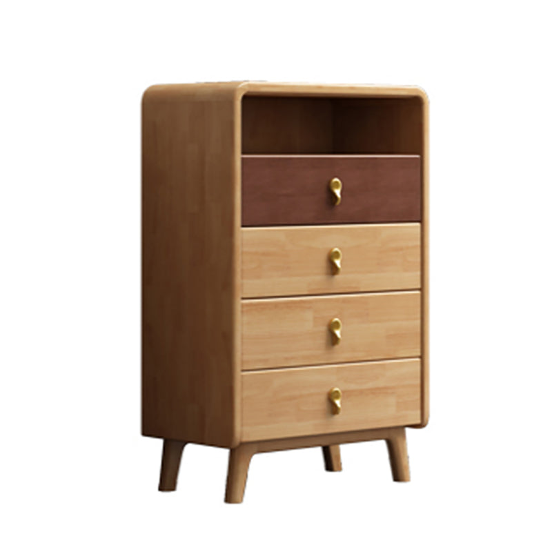 Modern Natural Buffet Table Rubber-wood Solid Wood Open Storage Buffet with Drawers