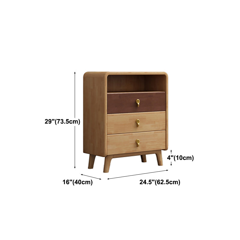 Modern Natural Buffet Table Rubber-wood Solid Wood Open Storage Buffet with Drawers