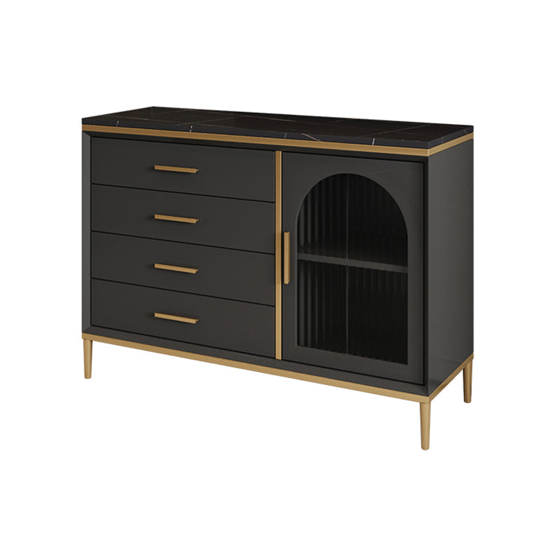 Glam Style Cupboard Artificial Wood Frame and Glass Door Kitchen Sideboard for Dining Room