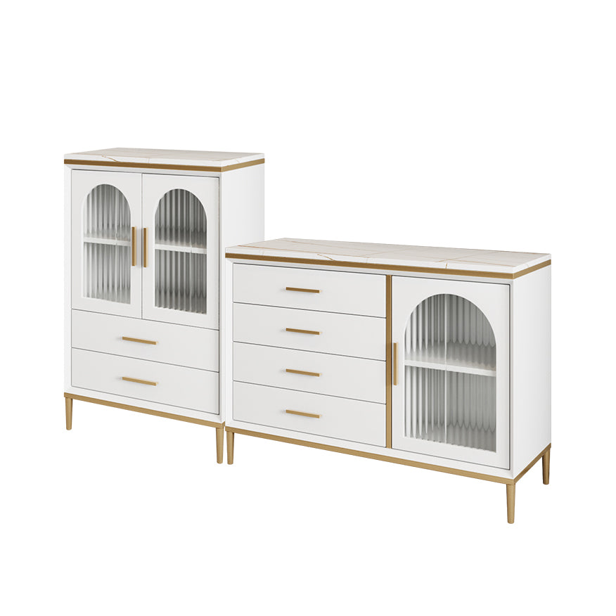 Glam Style Cupboard Artificial Wood Frame and Glass Door Kitchen Sideboard for Dining Room