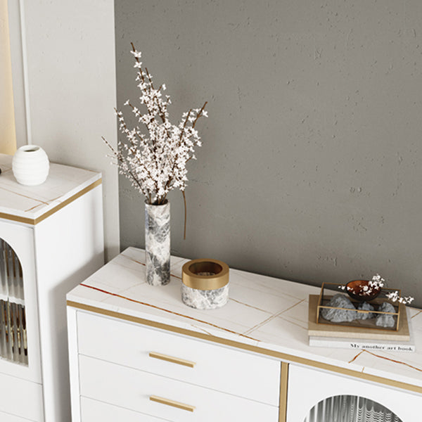 Glam Style Cupboard Artificial Wood Frame and Glass Door Kitchen Sideboard for Dining Room