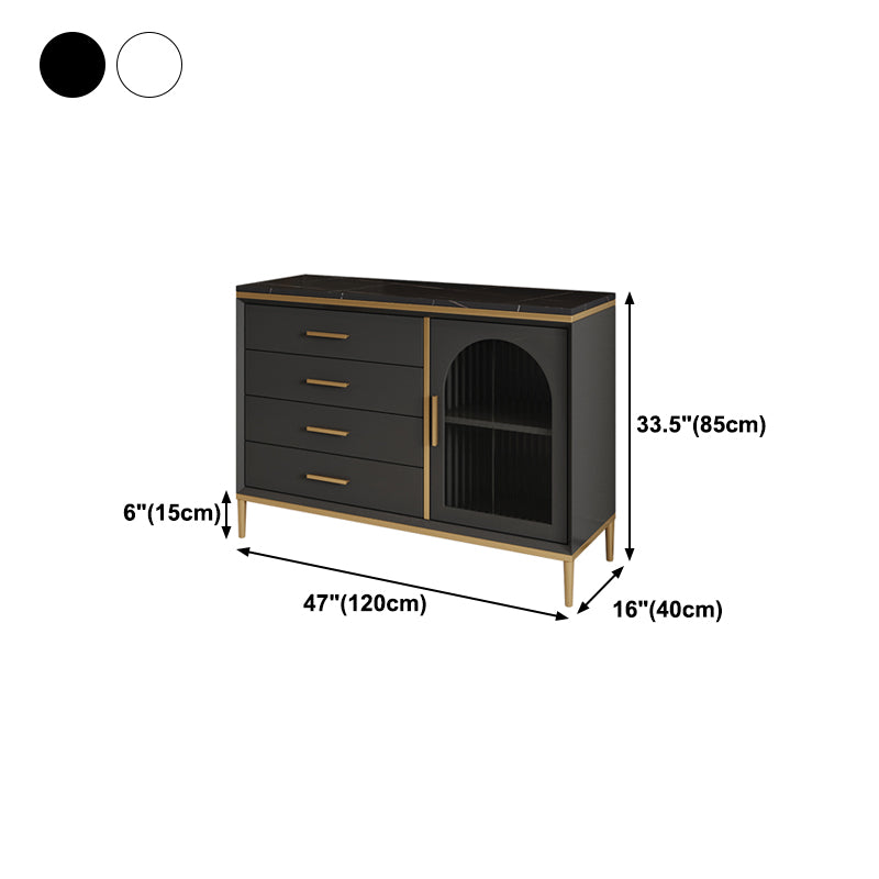 Glam Style Cupboard Artificial Wood Frame and Glass Door Kitchen Sideboard for Dining Room