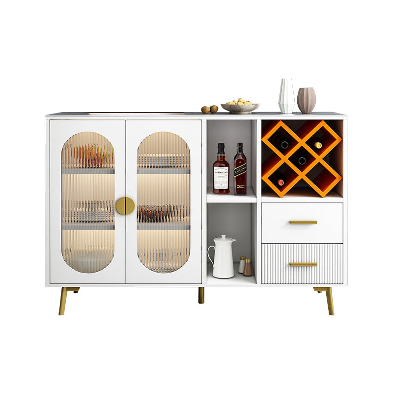 2-Drawer Engineered Wood Sideboard Glam Stone Countertop Credenza with Lamp for Restaurant