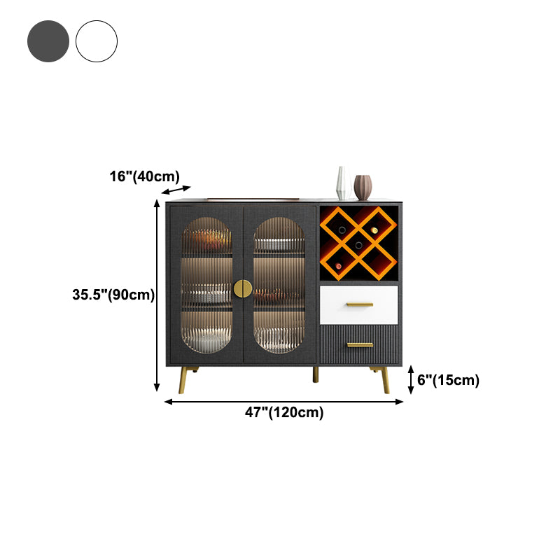 2-Drawer Engineered Wood Sideboard Glam Stone Countertop Credenza with Lamp for Restaurant