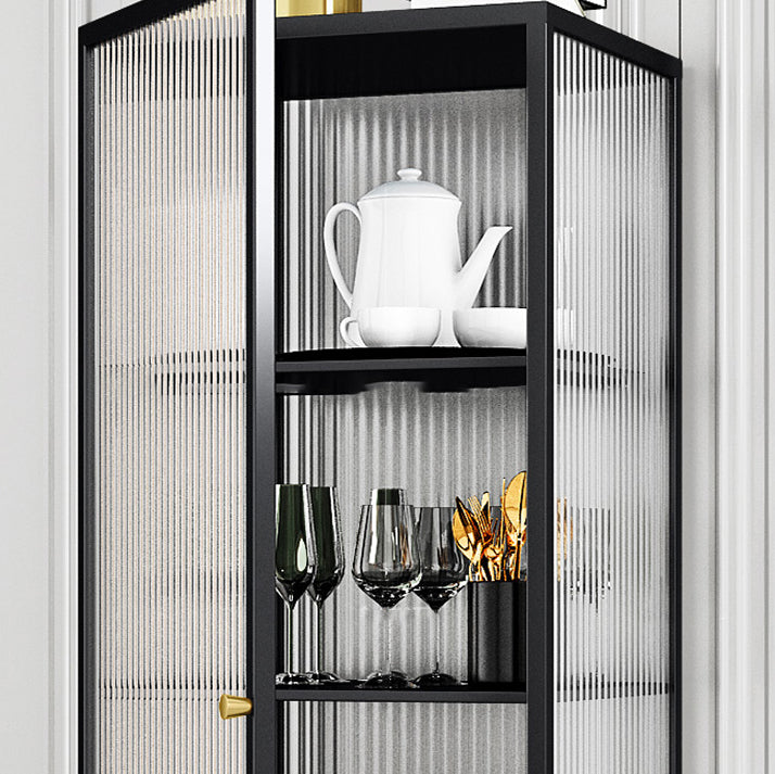 Metal Frame Glass Door Buffet Server Modern Style Kitchen Server for Dining Room