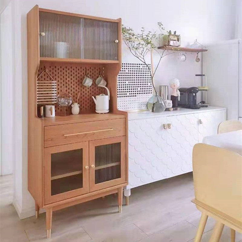 4 Doors 1 Drawer Sideboard Pine Wood Glam Style Cupboard for Dining Room