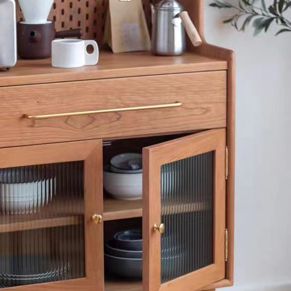 4 Doors 1 Drawer Sideboard Pine Wood Glam Style Cupboard for Dining Room