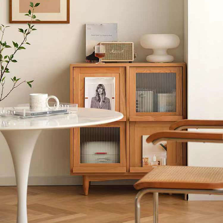 4 Doors 33"L Server Simple Style Wood Frame Buffet Server for Dining Room