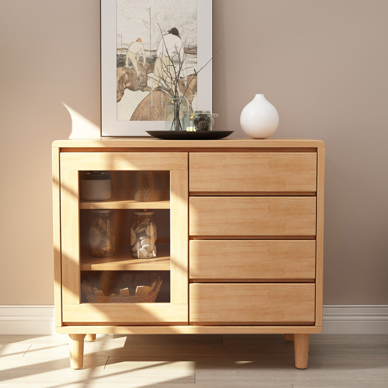 Rubber Wood Dining Room Sideboard Cabinet 35.5"L Modern Credenza with Drawers and Storage
