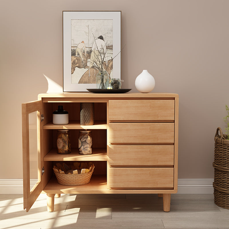Rubber Wood Dining Room Sideboard Cabinet 35.5"L Modern Credenza with Drawers and Storage