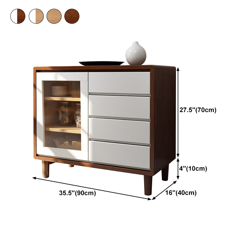 Rubber Wood Dining Room Sideboard Cabinet 35.5"L Modern Credenza with Drawers and Storage