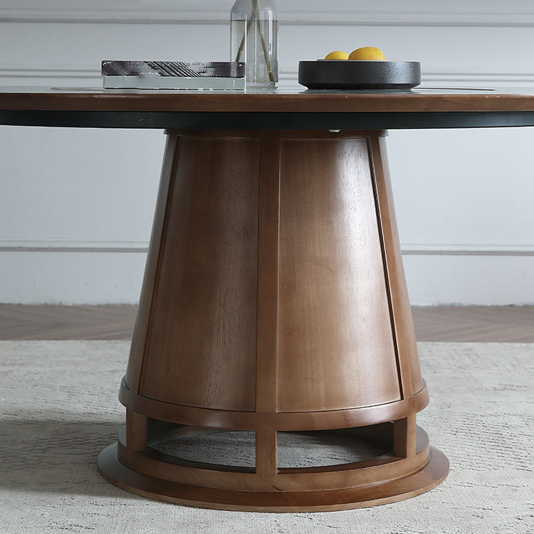 Solid Wood Dining Table Contemporary Style Round Dining Site Table with Turntable