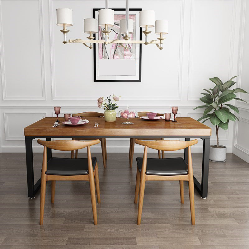Industrial Rectangle Dining Table Solid Wood Black Iron Sled Base Dining Table