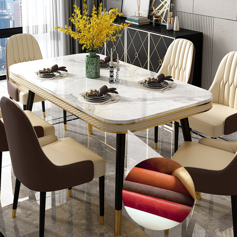 White Stone Rectangle Top Table Traditional Luxury Metal Base Dining Table
