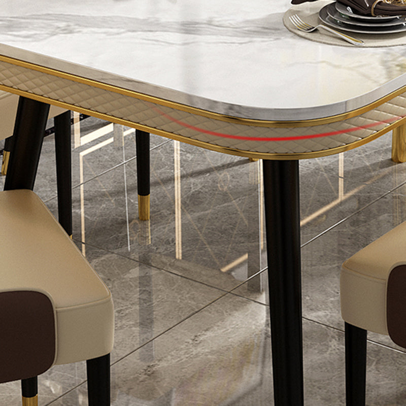 White Stone Rectangle Top Table Traditional Luxury Metal Base Dining Table