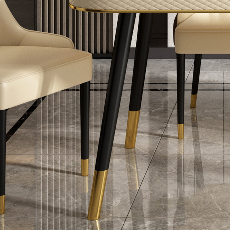 White Stone Rectangle Top Table Traditional Luxury Metal Base Dining Table