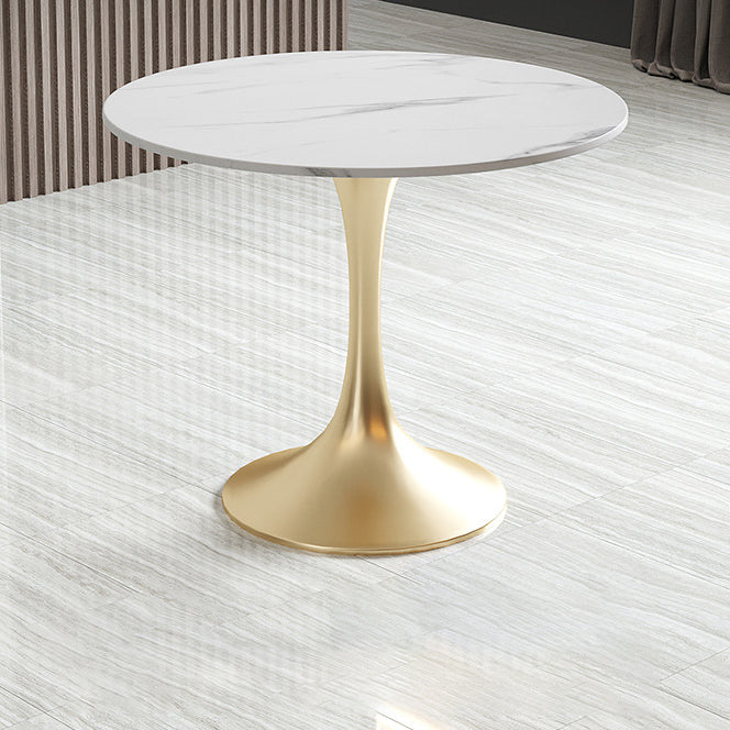 Metal Traditional Luxury Round Table White Sintered Stone Top Table with Tulip Base