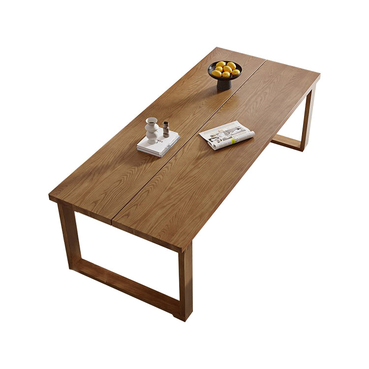 Brown Solid Wood Dining Table Modern Rectangular Furniture with Double Pedestal Base