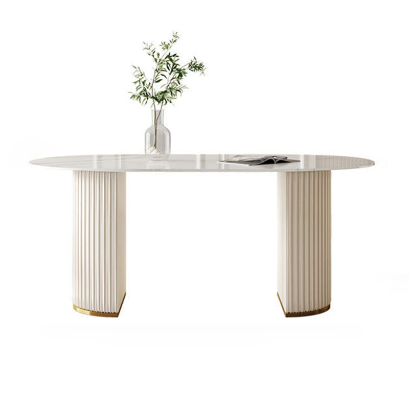 Glam Style Double Pedestal Table Stone Oval Dining Room Furniture