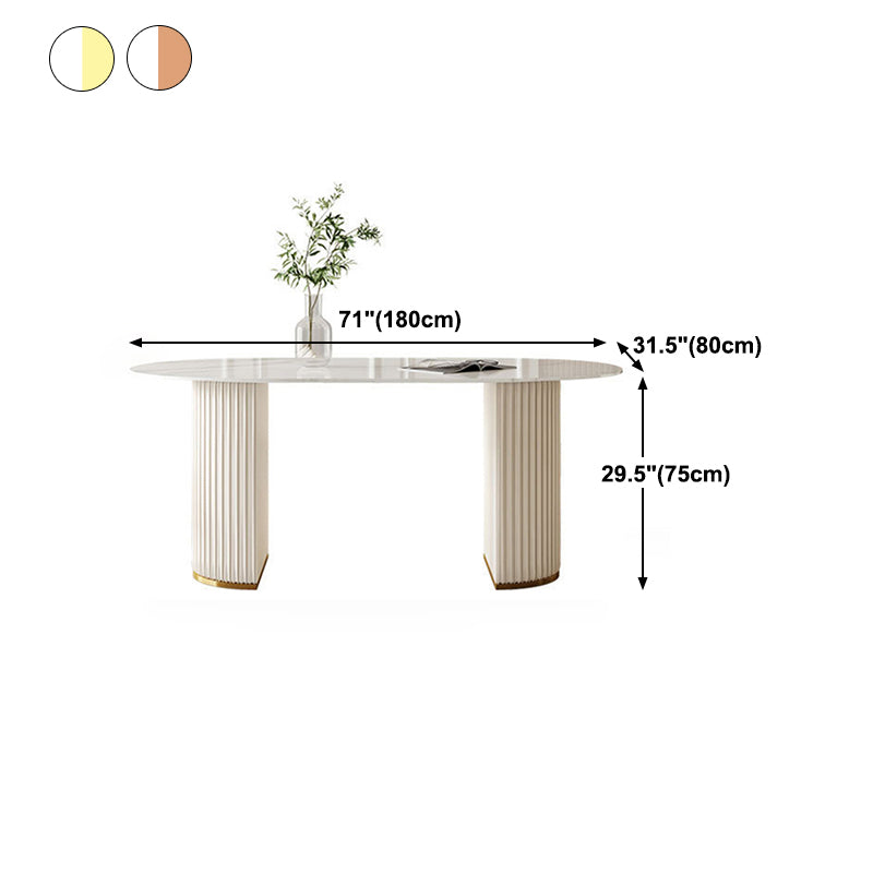 Glam Style Double Pedestal Table Stone Oval Dining Room Furniture