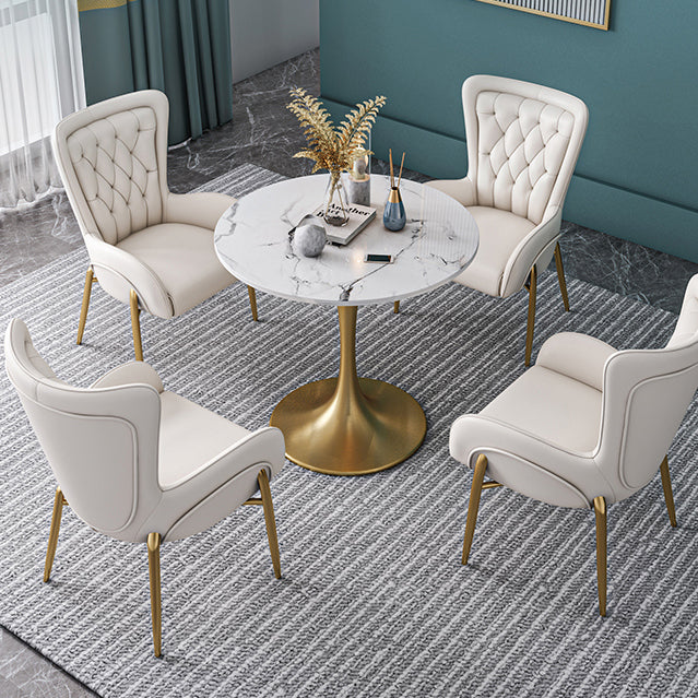 Metal Traditional Luxury Round Table Sintered Stone Table with Tulip Base
