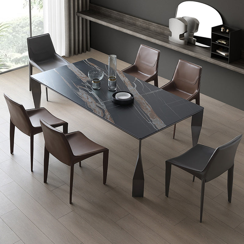 Modern Black Stone Table Rectangle Dining Room Table for Kitchen