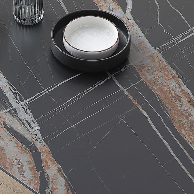 Modern Black Stone Table Rectangle Dining Room Table for Kitchen