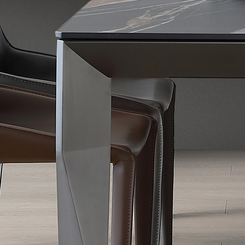 Modern Black Stone Table Rectangle Dining Room Table for Kitchen