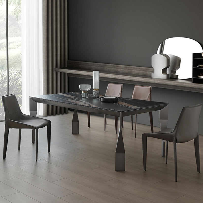 Modern Black Stone Table Rectangle Dining Room Table for Kitchen