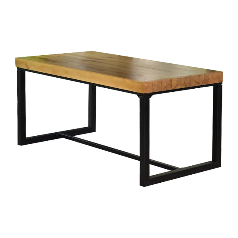 Pine Wood Top Dining Table Rectangle Black Iron Trestle Base Home Table