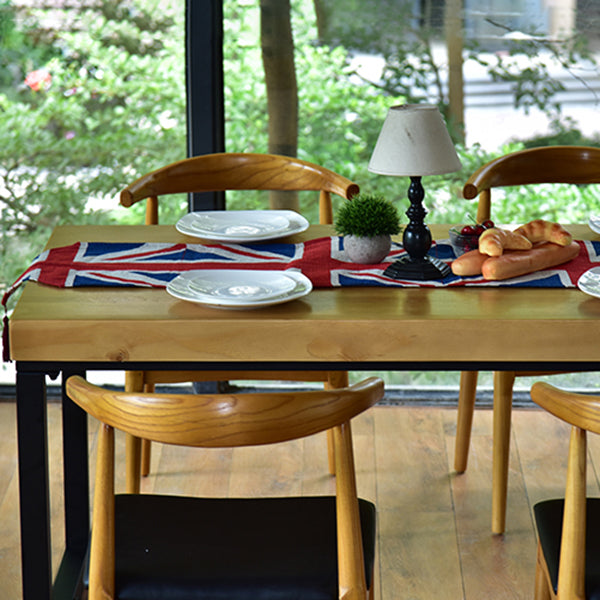 Pine Wood Top Dining Table Rectangle Black Iron Trestle Base Home Table