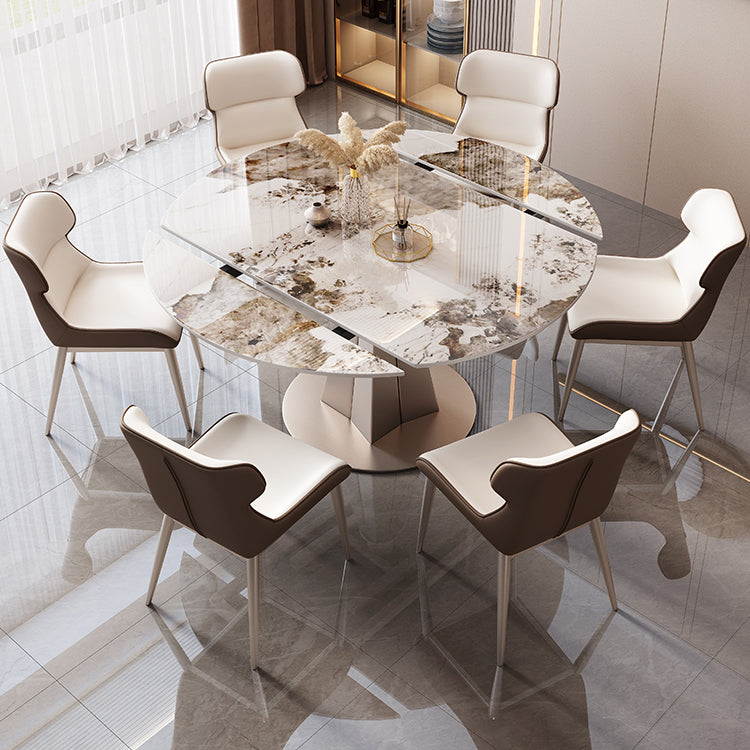 Simplicity Style Round Dining Table Stone Drop-Leaf Home Furniture